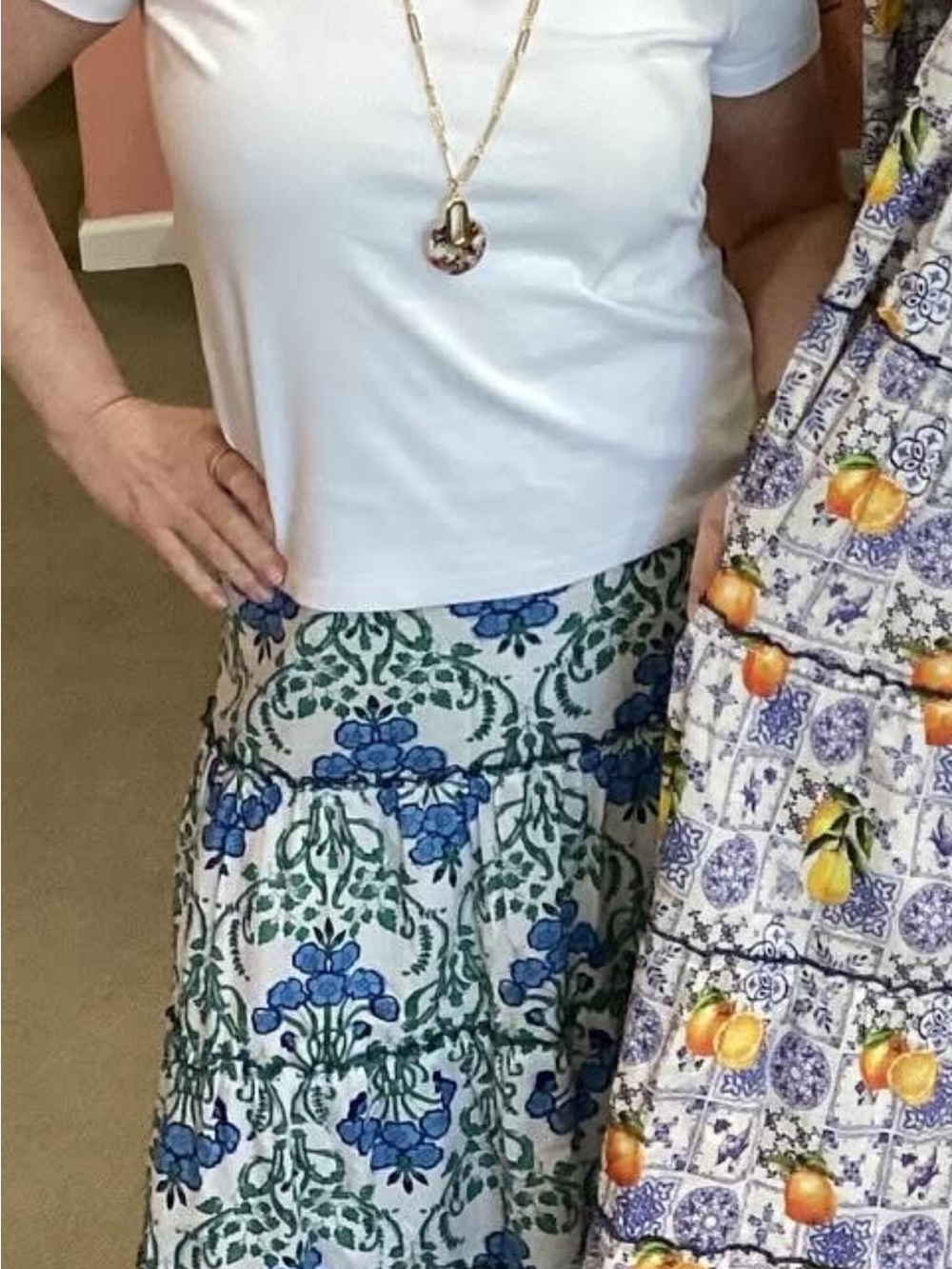 CHARLESTON SHOE CO. White Maxi Skirt with Blue & Green Floral Print - Picture 8 of 9